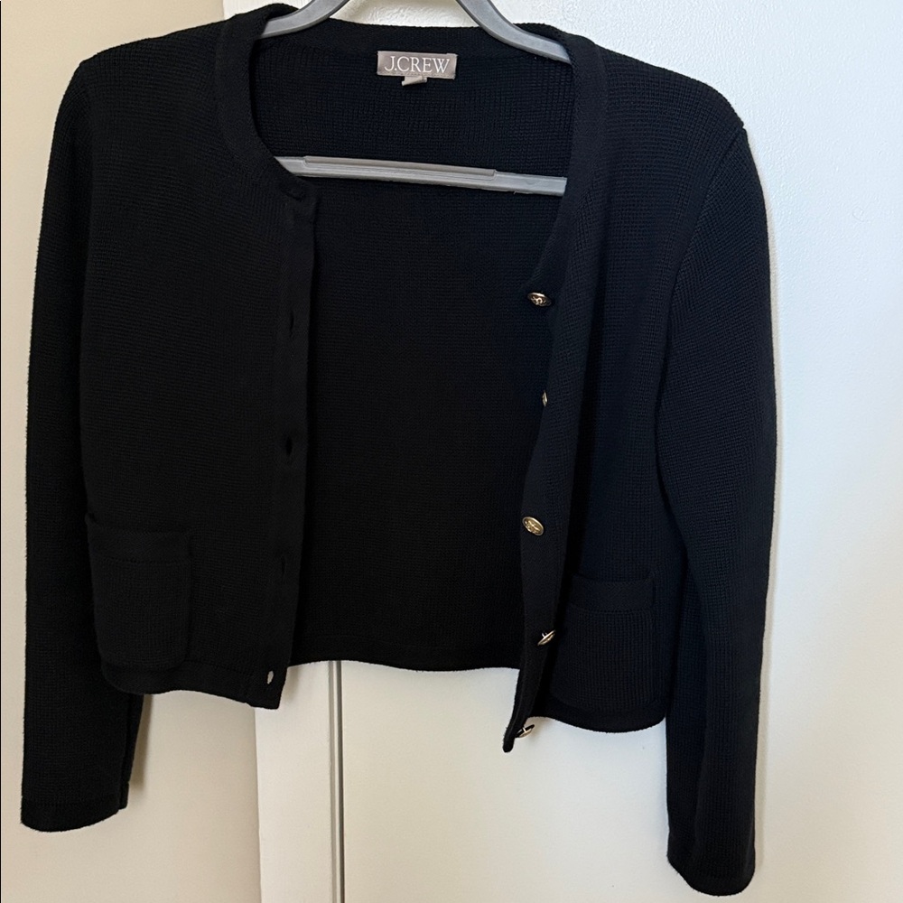 J Crew Navy Lady Jacket Cropped Cardigan with Gold Accents Size XS